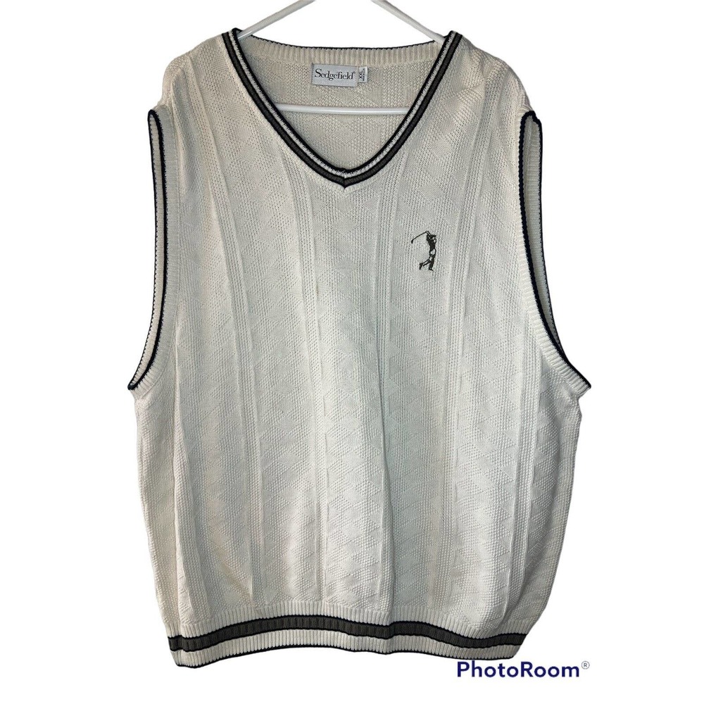 Sedgefield Golf Men's Size XXL Cable Knit Sweater Vest Logo Player Cotton Beige